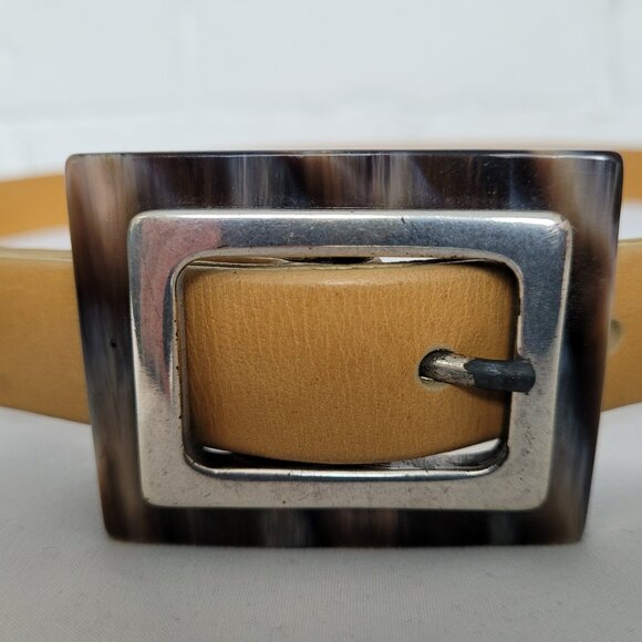 Scott David Italian Tan Leather belt with Tortoisehell Buckle Size S - Picture 2 of 6